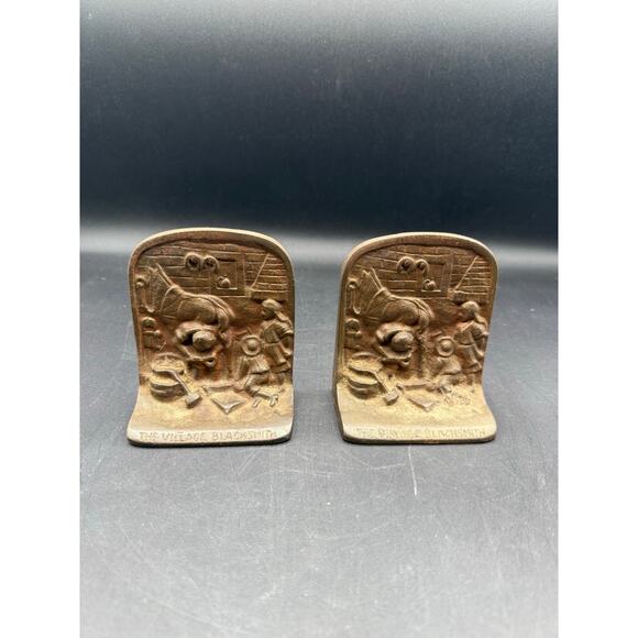 Vintage Village Blacksmith Shop 2 Bookends Cast Metal Embossed Stable - Picture 2 of 9